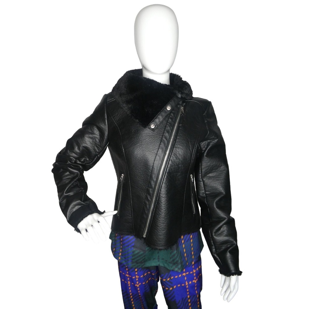 Bebe Women's Black Leather Jacket‎ with zippers size M